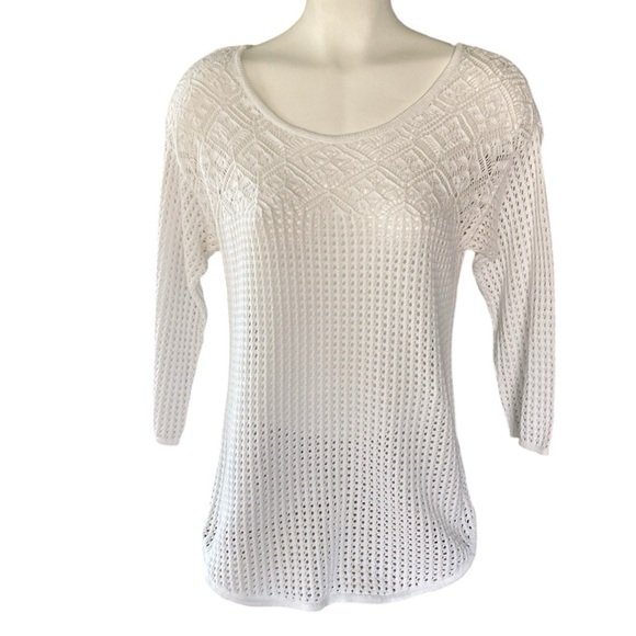 JEANNE PIERRE Sweaters - Jeanne Pierre cotton knit sweater top size LARGE with 3/4 sleeves crochet vibes